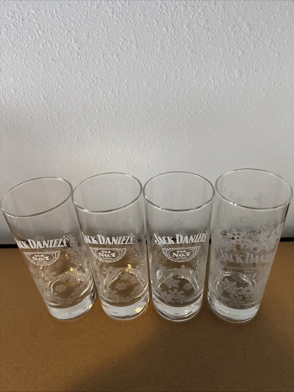 Highball Glasses Set of 4 Jack Daniels Old No. 7 Snowflake 10 Oz Etched 6